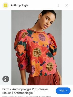 FARM Rio Floral Puff-Sleeve Blouse in Pink, Orange & Green